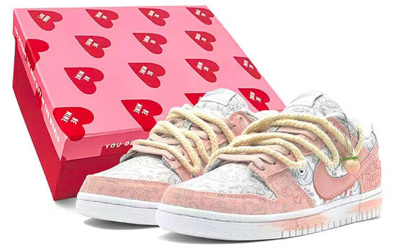 【定制球鞋】 Nike Dunk Low ESS "White Paisley" 腰果花 HAPPY 小清新 少女心水蜜桃 休闲 低帮 板鞋 女款 粉白 / Кроссовки Nike Dunk Low DJ9955-100