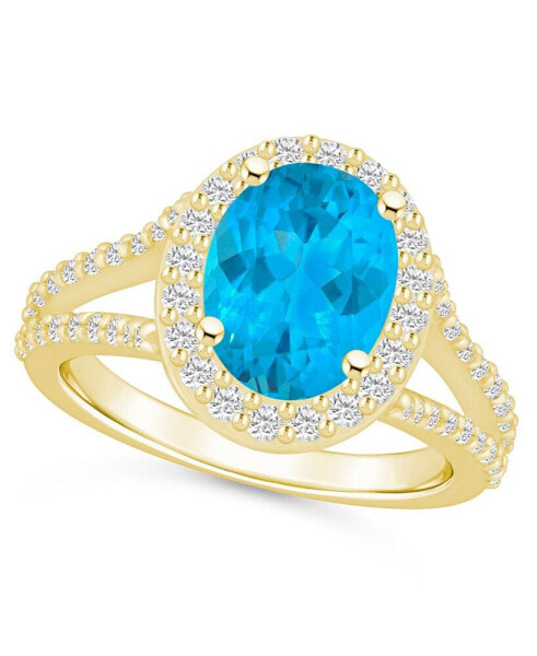 Blue Topaz (3-5/8 ct. t.w.) and Diamond (3/4 ct. t.w.) Halo Ring in 14K Yellow Gold