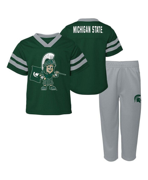 Infant Boys and Girls Green Michigan State Spartans Two-Piece Red Zone Jersey and Pants Set