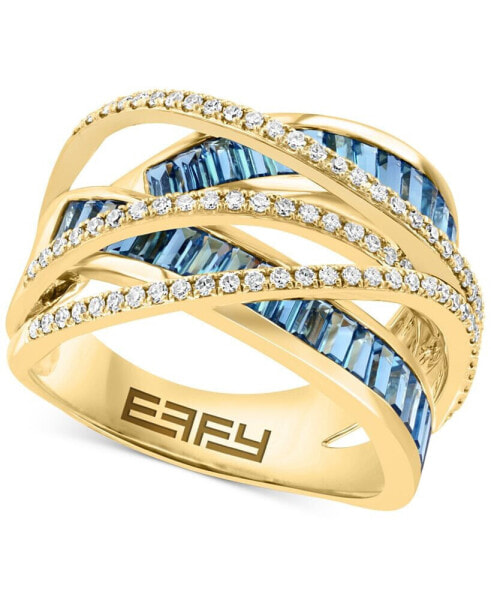 EFFY® London Blue Topaz (2 ct. t.w.) & Diamond (1/3 ct. t.w.) Crossover Statement Ring in 14k Gold