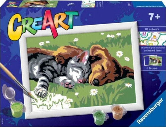 Ravensburger CreArt dla dzieci: Śpiący kotek z pieskiem