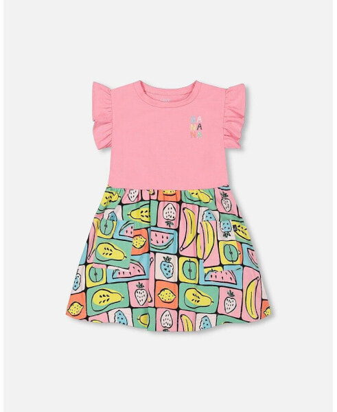 Girl Organic Cotton Jersey Bi-Dress Printed Fruits Square - Toddler Child