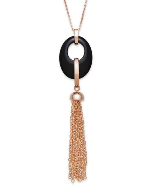 Black Onyx 20x15mm Drop Pendant with 18" Chain in Rose Gold over Silver