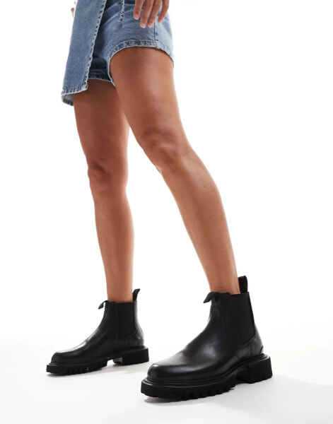 AllSaints Ada leather chelsea boots in black