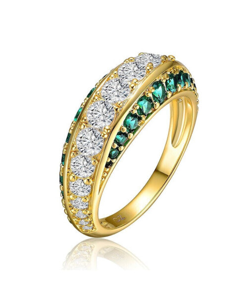 Sterling Silver 14K Gold Plated and Sapphire Cubic Zirconia Coctail Ring