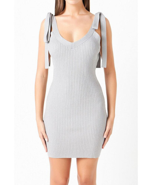 Women's Knit Bow Bodycon Mini Dress