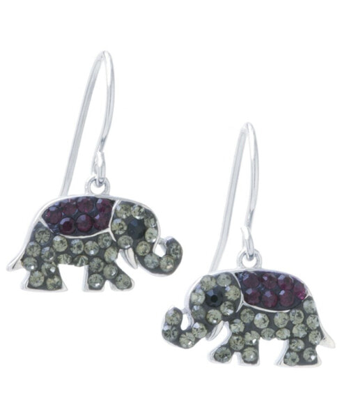 Black and Gray Pavé Crystal Elephant Wire Drop Earrings set in Sterling Silver