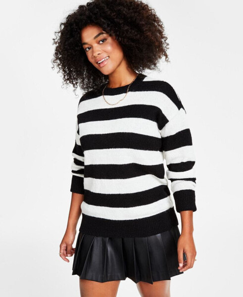 Women's Striped Fuzzy Sweater, Created for Macy's