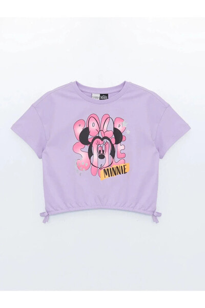 LCW Kids Bisiklet Yaka Minnie Mouse Baskılı Kısa Kollu Kız Çocuk Crop Tişört