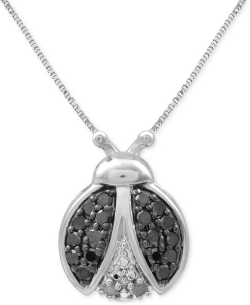 Macy's black Diamond (1/6 ct. t.w.) & White Diamond Accent Ladybug 18" Pendant Necklace in Sterling Silver or 14k Gold-Plated Sterling Silver