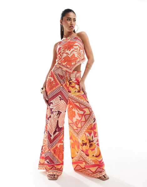 River Island co-ord palazzo trouser in orange scarf print