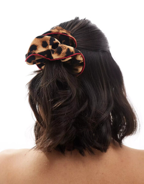 My Accessories leopard print scrunchie with contrast red piping