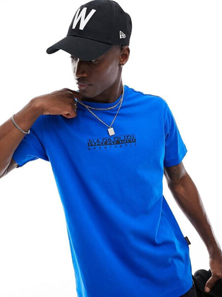 Napairji Box chest logo t-shirt in blue