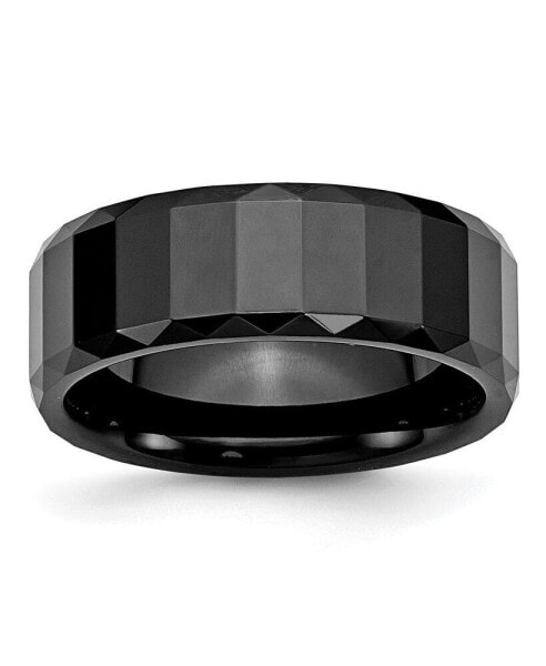 Ceramic Black Faceted Polished Beveled Edge Wedding Band Ring