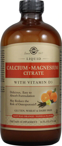 Solgar, цитрат кальция и магния, с витамином D3, в жидкой форме, вкус натурального апельсина и ванили, 473 мл (16 жидк. унций)