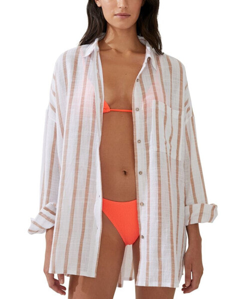 Women's Striped Swing Beach Cover Up Shirt