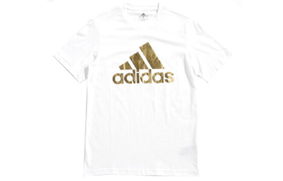 adidas 8-Bit Foil Grfx 金色Logo印花运动圆领短袖T恤 国际码 男款 白色 / Футболка Adidas 8-Bit Foil Grfx LogoT