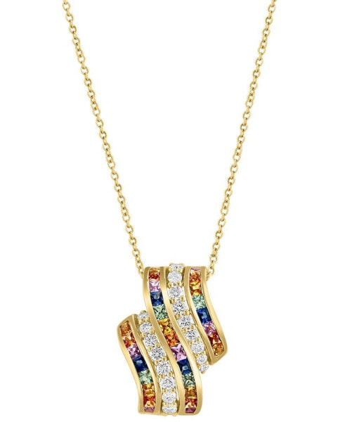 EFFY Collection eFFY® Multi-Sapphire (1-3/8 ct. t.w.) & Diamond (3/8 ct. t.w.) Swirl 18" Pendant Necklace in 14k Gold