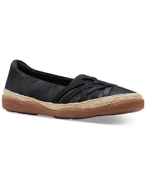 Women's Elaina Petal Woven-Vamp Jute-Trim Flats