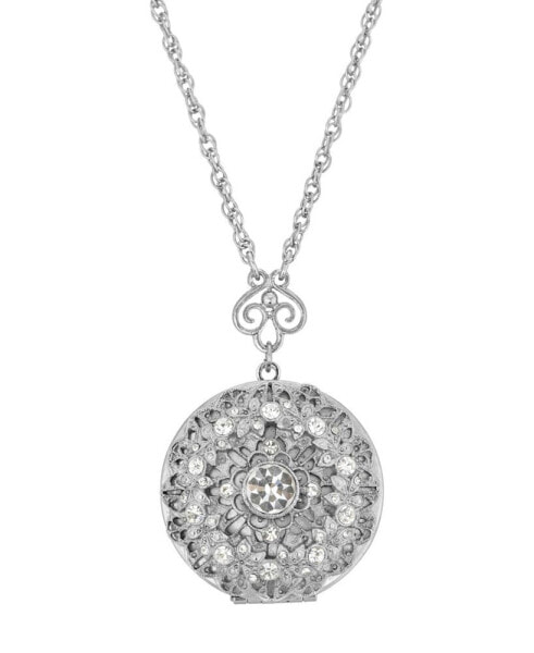 Silver-Tone Round Crystal Locket 30" Necklace