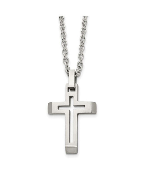 Brushed Cut-out Cross Pendant Cable Chain Necklace