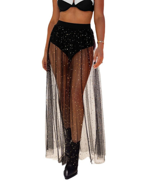 Women’s Cupshe X JoJo Sheer Black Glitter Maxi Skirt