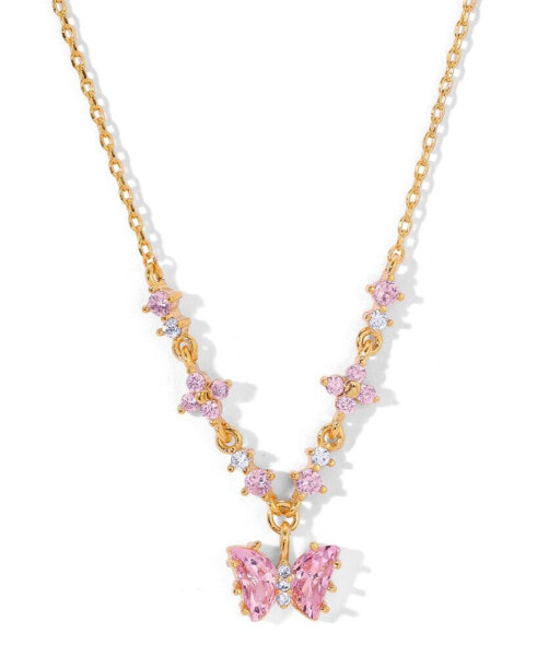 Pink Faux Cubic Zirconia Flutter Love Butterfly Necklace