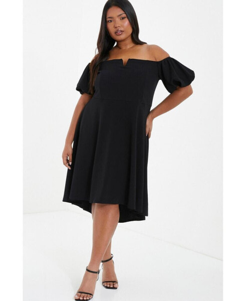 Plus Size Puff Sleeve Bardot Dress