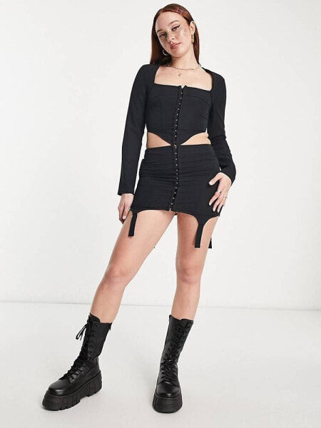 COLLUSION hook and eye mini skirt in black 
