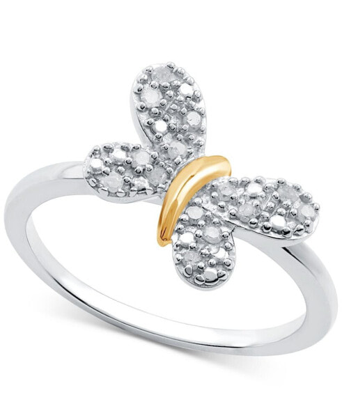 Diamond Butterfly Ring (1/10 ct. t.w.) in Sterling Silver & 14k Gold-Plate