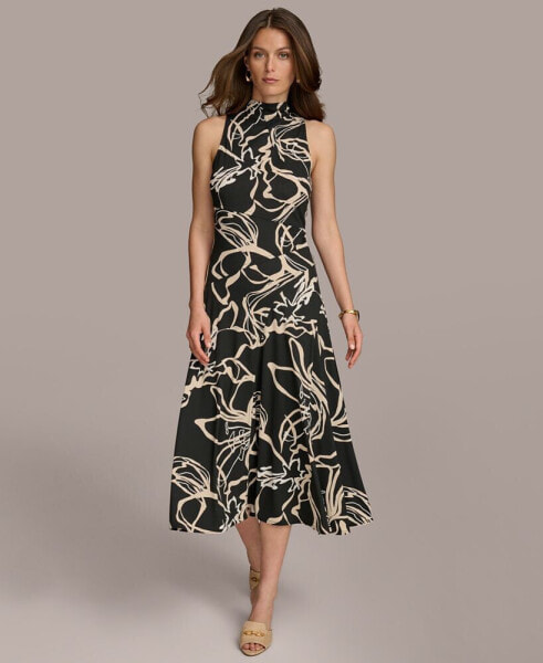 Women's Floral-Print Mock-Neck Midi Dress