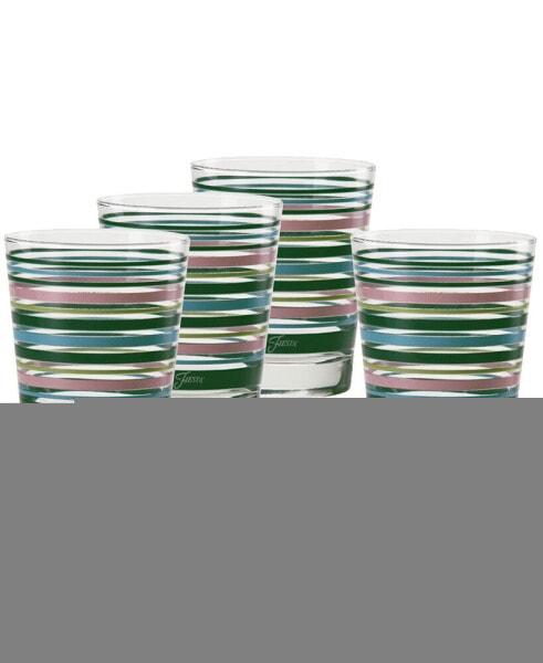 Tropical Stripes 15-Ounce Tapered Double Old Fashioned (DOF) Glass, Set of 4