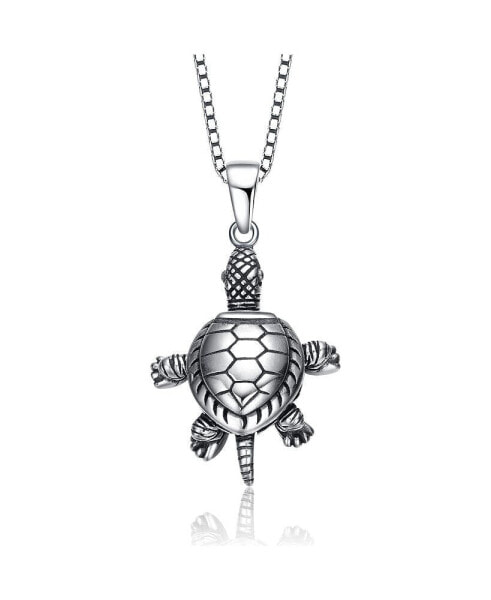 Sterling Silver with Rhodium Plated Turtle Pendant Necklace