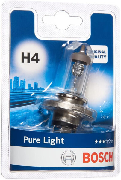 Bosch H4 Pure Light Bulb – 12 V, 60/55 W, P43t – Pack of 1