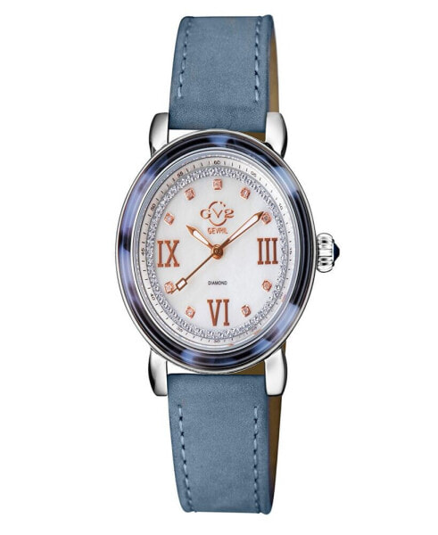 Women's Marsala Tortoise Swiss Quartz Italian Light Blue Leather Strap Watch 36mm