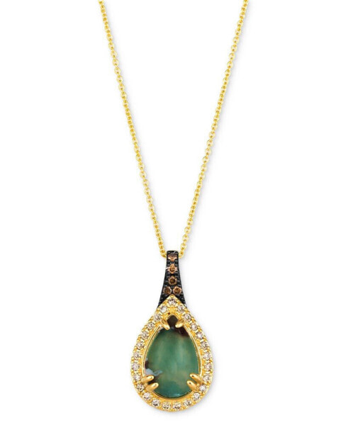 Le Vian peacock Aquaprase (2-1/3 ct. t.w.) & Diamond (1/4 ct. t.w.) Pear Adjustable 20" Pendant Necklace in 14k Gold