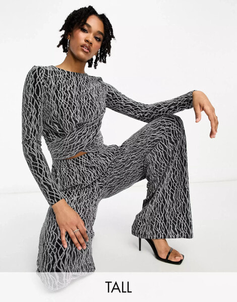 Vero Moda Tall twist front crop top co-ord in silver glitter