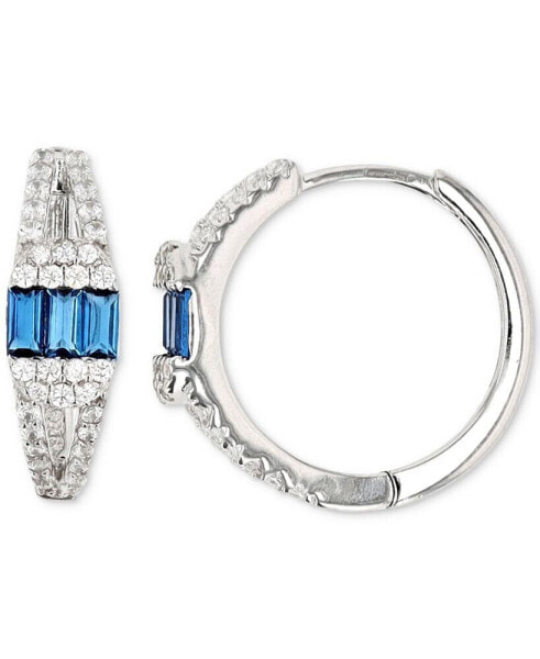 Lab-Created Blue Spinel & Cubic Zirconia Small Hoop Earrings in Sterling Silver, 0.71" (Also in Green Nano)