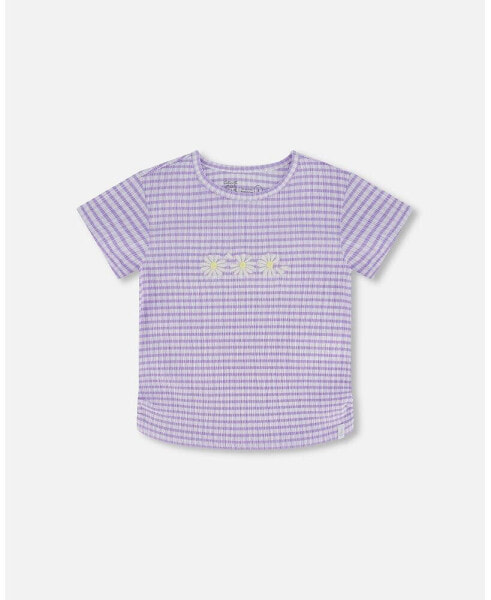 Girl Crinkle Jersey Top With Flower Applique Vichy Lilac - Child