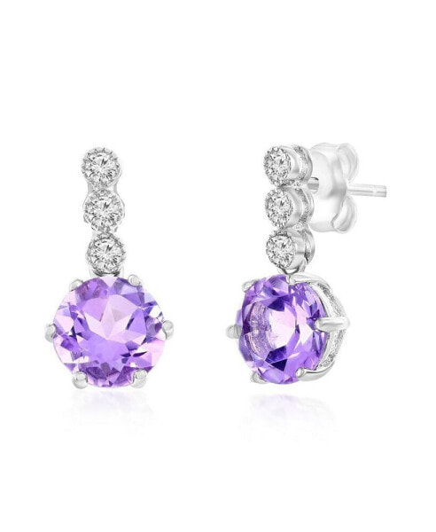 Sterling Silver, Pink Amethyst & White Topaz Earrings