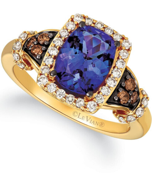 Blueberry Tanzanite (2 ct. t.w.) & Diamond (1/2 ct. t.w.) Ring in 14k Gold (Also Available in 14K White Gold)