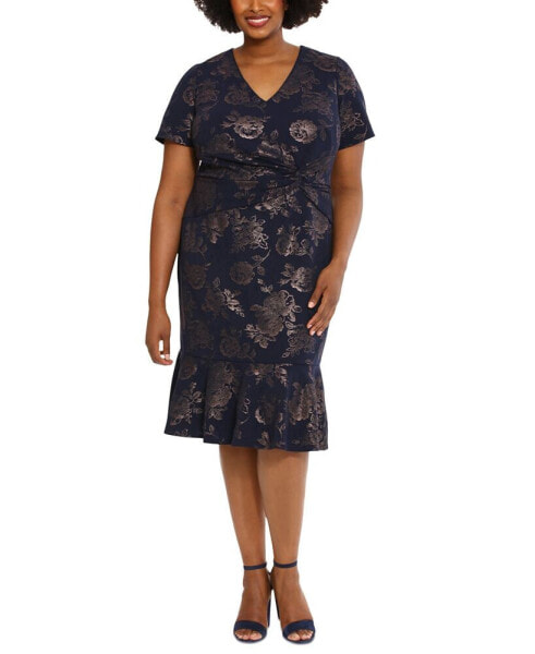 Plus Size Side-Twist Flounce-Hem Sheath Dress