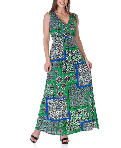 Платье макси безрукавное с V-образным вырезом и имперской талией 24seven Comfort Apparel зеленое