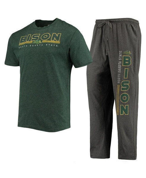 Men's Heathered Charcoal, Green NDSU Bison Meter T-shirt and Pants Sleep Set