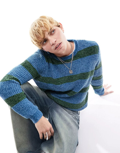 ASOS DESIGN relaxed knitted striped chenille crew neck jumper