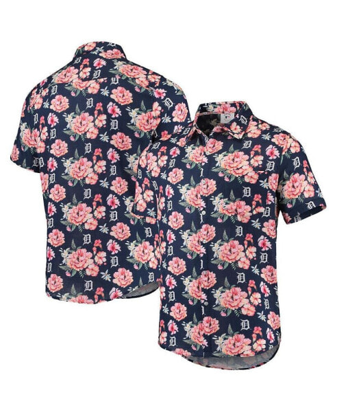 Men's Navy Detroit Tigers Floral Linen Button-Up Shirt