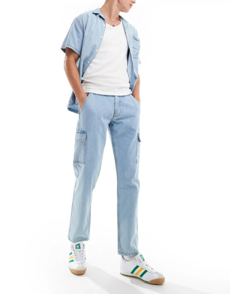 DTT rigid straight fit cargo jeans in light blue