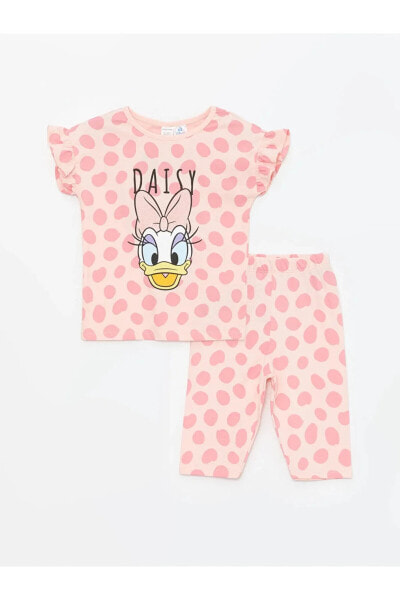 Bisiklet Yaka Kısa Kollu Daisy Duck Baskılı Kız Bebek Pijama Takımı