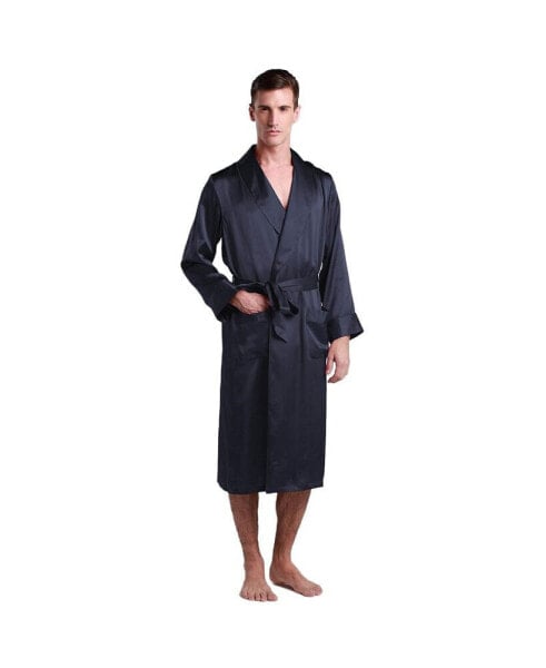 Men's 22 Momme Lapel Collar Long Silk Robe For Men