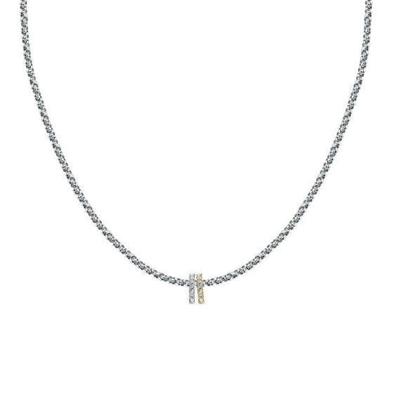 Stylish steel bicolor necklace with Drops crystals SCZ1354